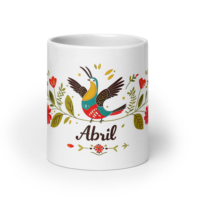 Abril Exclusive Name Art Piece Home Office Work Coffee Mug Mexican Spanish Pride Gift Cup One - Of - A - Kind Calligraphy White Glossy Mug | A6 - Mexicada