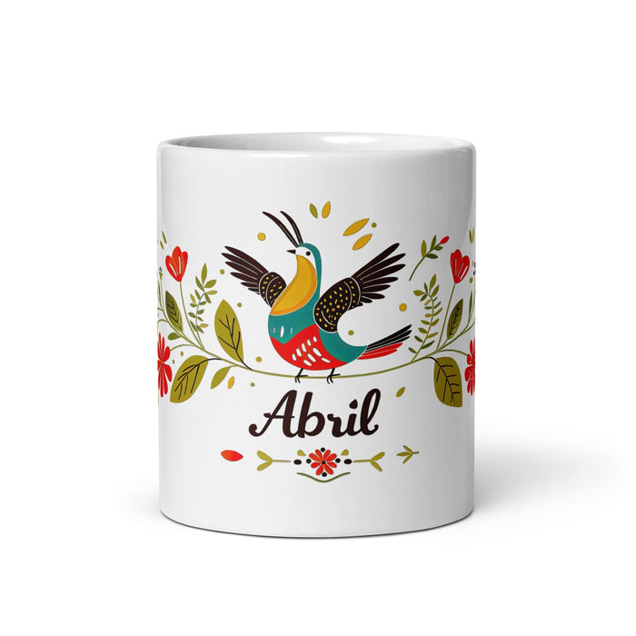 Abril Exclusive Name Art Piece Home Office Work Coffee Mug Mexican Spanish Pride Gift Cup One-Of-A-Kind Calligraphy White Glossy Mug | A6 Mexicada