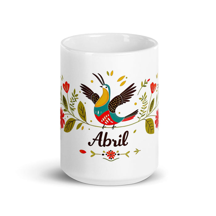 Abril Exclusive Name Art Piece Home Office Work Coffee Mug Mexican Spanish Pride Gift Cup One-Of-A-Kind Calligraphy White Glossy Mug | A6 Mexicada