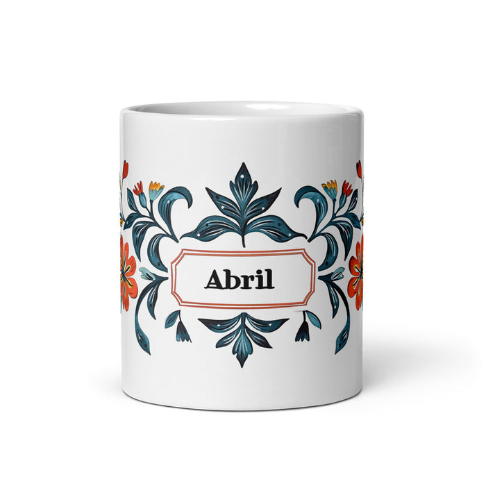 Abril Exclusive Name Art Piece Home Office Work Coffee Mug Mexican Spanish Pride Gift Cup One - Of - A - Kind Calligraphy White Glossy Mug | A7 - Mexicada