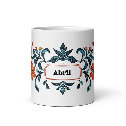 Abril Exclusive Name Art Piece Home Office Work Coffee Mug Mexican Spanish Pride Gift Cup One-Of-A-Kind Calligraphy White Glossy Mug | A7 Mexicada