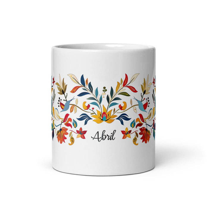 Abril Exclusive Name Art Piece Home Office Work Coffee Mug Mexican Spanish Pride Gift Cup One - Of - A - Kind Calligraphy White Glossy Mug | A8 - Mexicada