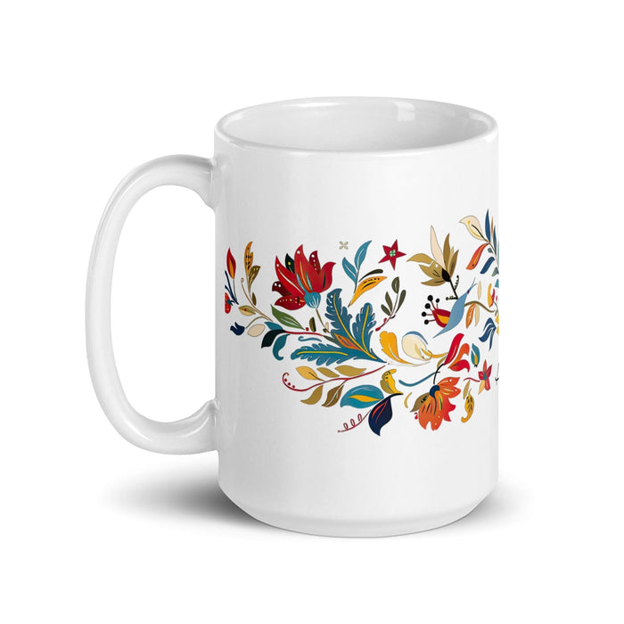 Abril Exclusive Name Art Piece Home Office Work Coffee Mug Mexican Spanish Pride Gift Cup One-Of-A-Kind Calligraphy White Glossy Mug | A8 Mexicada