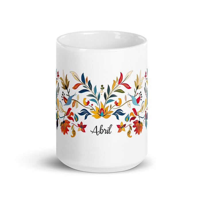 Abril Exclusive Name Art Piece Home Office Work Coffee Mug Mexican Spanish Pride Gift Cup One-Of-A-Kind Calligraphy White Glossy Mug | A8 Mexicada