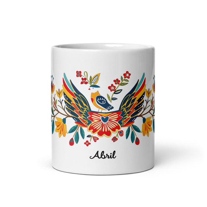 Abril Exclusive Name Art Piece Home Office Work Coffee Mug Mexican Spanish Pride Gift Cup One-Of-A-Kind Calligraphy White Glossy Mug | A9 Mexicada