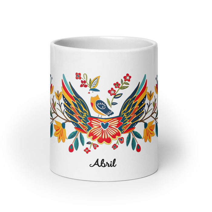 Abril Exclusive Name Art Piece Home Office Work Coffee Mug Mexican Spanish Pride Gift Cup One-Of-A-Kind Calligraphy White Glossy Mug | A9 Mexicada