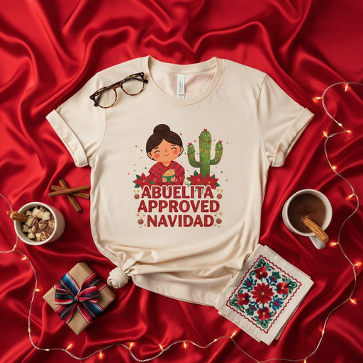 Abuelita Approved Navidad T-Shirt: Festive Holiday Shirt with Cute Grandma & Cactus Graphic, Unisex Christmas Tee, Spanish English Mixed Phrase Apparel Mexicada