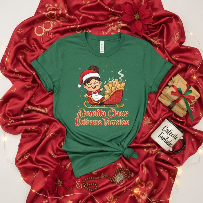 Abuelita Claus Delivers Tamales Christmas T-Shirt, Funny Holiday Abuela Tee, Cute Grandma Santa Sleigh Shirt, Latino Family Gift, Navidad Celebration Apparel Mexicada
