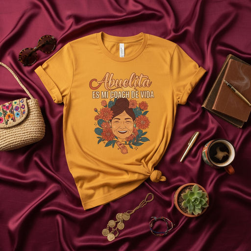 Abuelita es Mi Coach de Vida T-Shirt, Spanish Grandmother Gift, Latina Abuela Floral Graphic Tee, Funny Hispanic Heritage Family Shirt for Women Mexicada