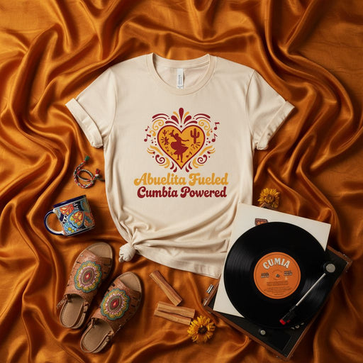 Abuelita Fueled Cumbia Powered T-Shirt, Spanish Heart Music Dance Tee, Grandma Hispanic Heritage Gift, Unisex Latin Culture Shirt, Cactus Fiesta Folklorico Top Mexicada