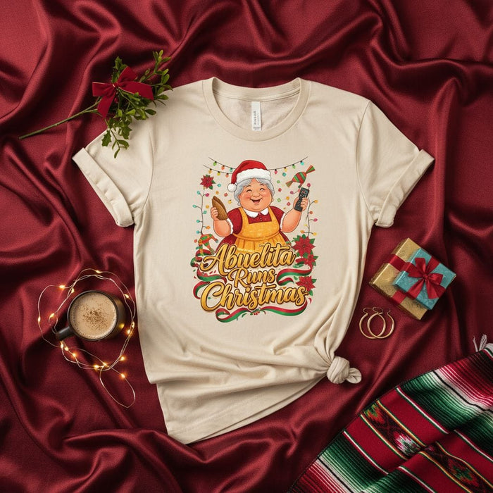 Abuelita Runs Christmas Shirt, Funny Spanish Grandma Holiday Tee, Mexican Family Christmas T-Shirt, Cute Abuela Baking Tamales Nochebuena Gift Idea for Women Mexicada