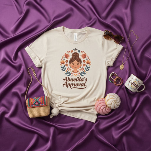 Abuelita's Approval T-Shirt, Cute Grandma Tee, Spanish Quote Shirt, Latina Gift, Floral Wreath Design, Hispanic Heritage Clothing, Dia de los Muertos Top, Family Funny Tee, Latina Abuela T-Shirt Mexicada