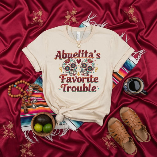 Abuelita's Favorite Trouble Sugar Skulls T-Shirt, Dia de Muertos Gift for Grandchild, Funny Hispanic Grandparents Tee, Mexican Heritage Family Shirt, Calavera Grandma Gift Top Mexicada