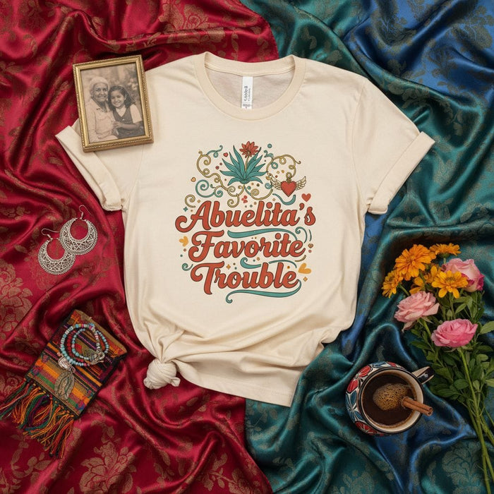 Abuelita's Favorite Trouble T-Shirt, Cute Granddaughter Gift, Funny Latina Grandchild Tee, Spanish Grandma's Love Shirt, Retro Groovy Graphic Top, Hispanic Family Apparel, Birthday Present Idea Mexicada