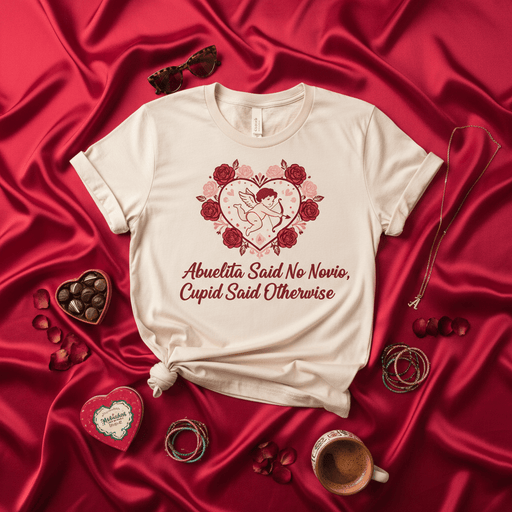 Abuelita Said No Novio, Cupid Said Otherwise Shirt, Funny Latina Valentine's Day T-Shirt, Spanish Quote Tee, Cute Rose Heart Graphic, Gift for Girlfriend or Single Friend Mexicada
