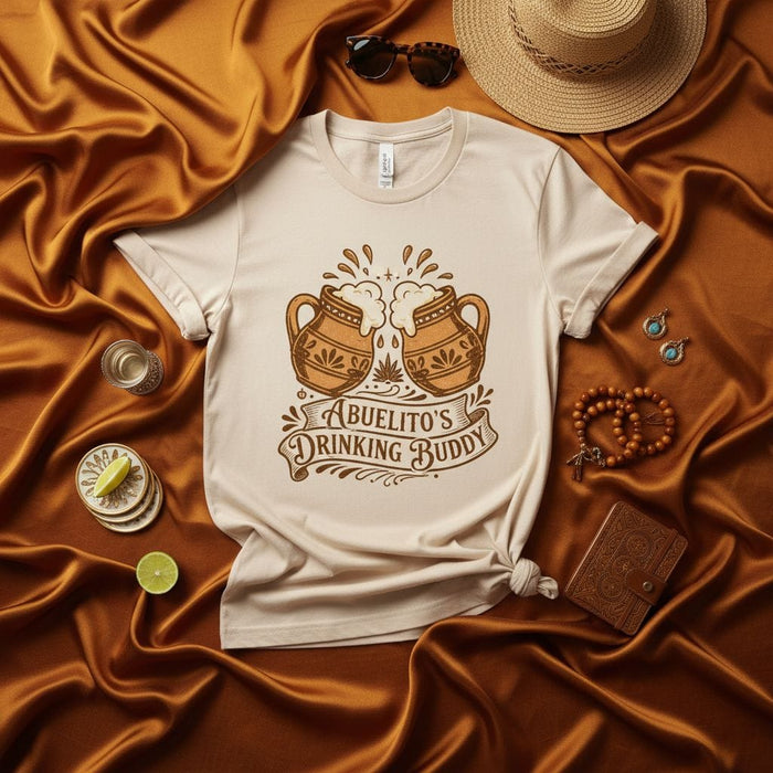 Abuelito's Drinking Buddy T-Shirt: Funny Grandpa Beer Lover Gift, Mexican Clay Mug Design, Unisex Fiesta Tee, Hispanic Grandfather Gift Idea, Cultural Beer Shirt Mexicada