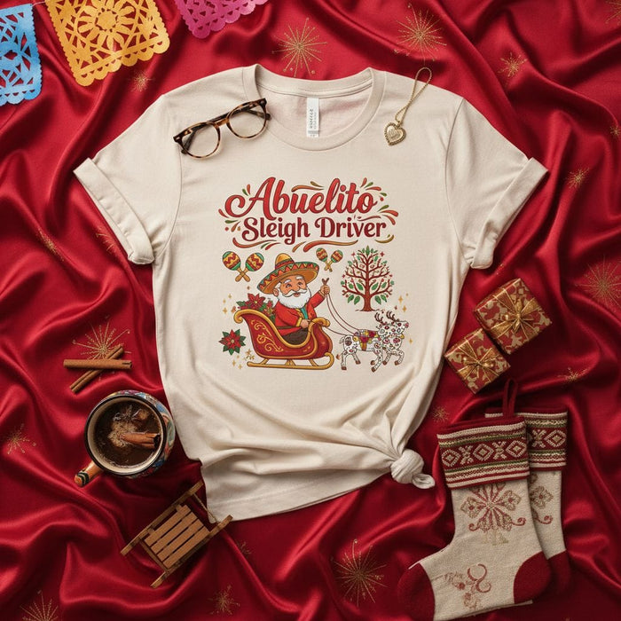 Abuelito Sleigh Driver Christmas T-Shirt, Funny Mexican Santa Grandpa Tee, Spanish Christmas Fiesta Holiday Shirt, Cute Grandfather X-mas Gift, Latinos Family Matching Apparel Mexicada
