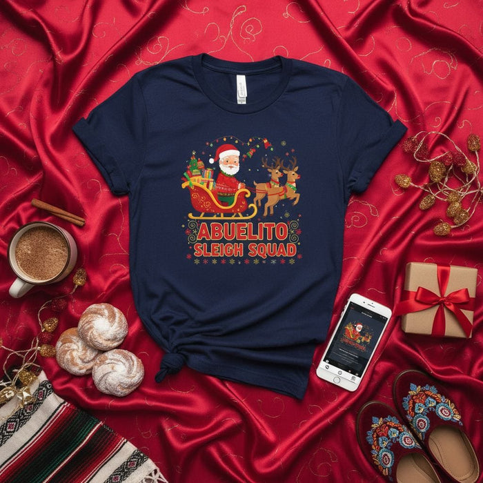 Abuelito Sleigh Squad Christmas T-Shirt, Spanish Grandfather Santa Claus Reindeer Tee, Abuelo Holiday Gift Shirt, Funny Xmas Family Matching Top for Men and Women Mexicada