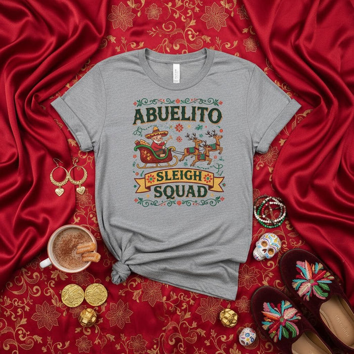 Abuelito Sleigh Squad Mexican Christmas T-Shirt, Funny Santa Sombrero Reindeer Tee, Dia de los Muertos Skulls Holiday Gift for Grandpa, Unisex Festive Shirt Mexicada