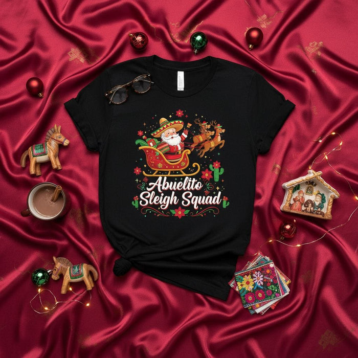 Abuelito Sleigh Squad Mexican Christmas T-Shirt, Funny Santa Sombrero Reindeer Tee, Fiesta Holiday Gift for Grandpa, Matching Family Xmas Outfit Mexicada