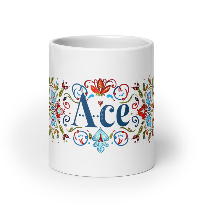 Ace Exclusive Name Art Piece Home Office Work Coffee Mug Mexican Spanish Pride Gift Cup One - Of - A - Kind Calligraphy White Glossy Mug | A15 - Mexicada