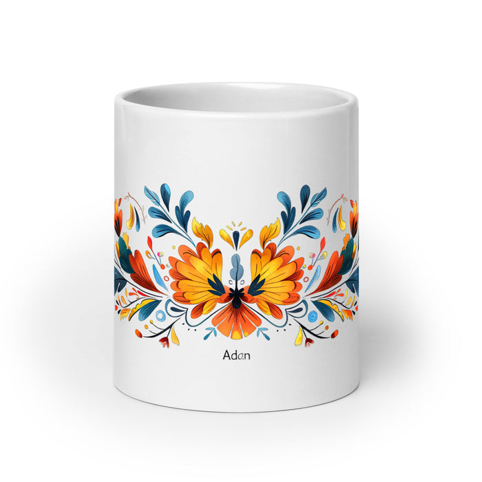 Adán Exclusive Name Art Piece Home Office Work Coffee Mug Mexican Spanish Pride Gift Cup One - Of - A - Kind Calligraphy White Glossy Mug | A11 - Mexicada