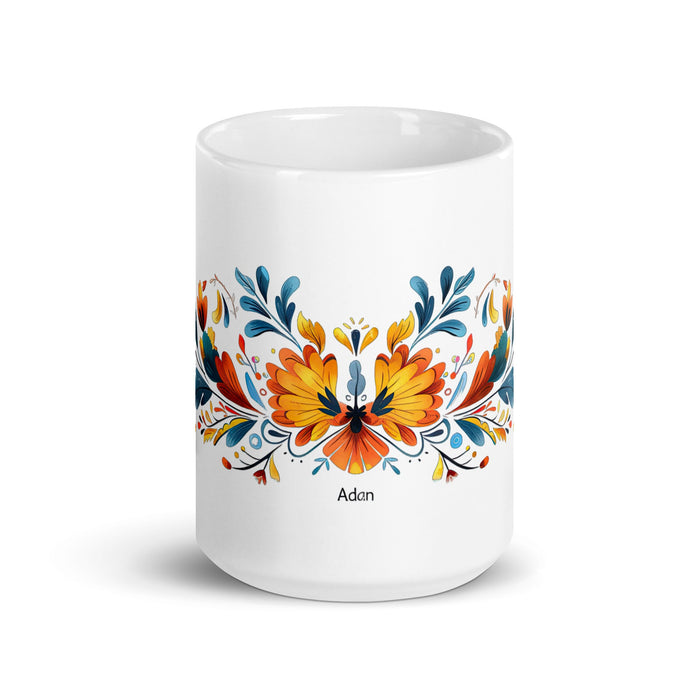 Adán Exclusive Name Art Piece Home Office Work Coffee Mug Mexican Spanish Pride Gift Cup One - Of - A - Kind Calligraphy White Glossy Mug | A11 - Mexicada