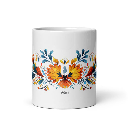 Adán Exclusive Name Art Piece Home Office Work Coffee Mug Mexican Spanish Pride Gift Cup One - Of - A - Kind Calligraphy White Glossy Mug | A11 - Mexicada