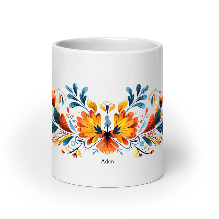 Adán Exclusive Name Art Piece Home Office Work Coffee Mug Mexican Spanish Pride Gift Cup One-Of-A-Kind Calligraphy White Glossy Mug | A11 Mexicada