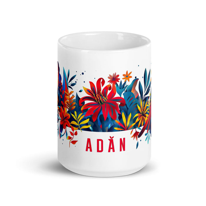 Adán Exclusive Name Art Piece Home Office Work Coffee Mug Mexican Spanish Pride Gift Cup One - Of - A - Kind Calligraphy White Glossy Mug | A13 - Mexicada