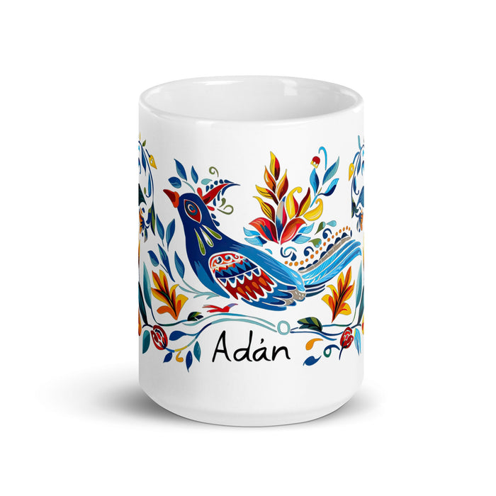 Adán Exclusive Name Art Piece Home Office Work Coffee Mug Mexican Spanish Pride Gift Cup One - Of - A - Kind Calligraphy White Glossy Mug | A14 - Mexicada