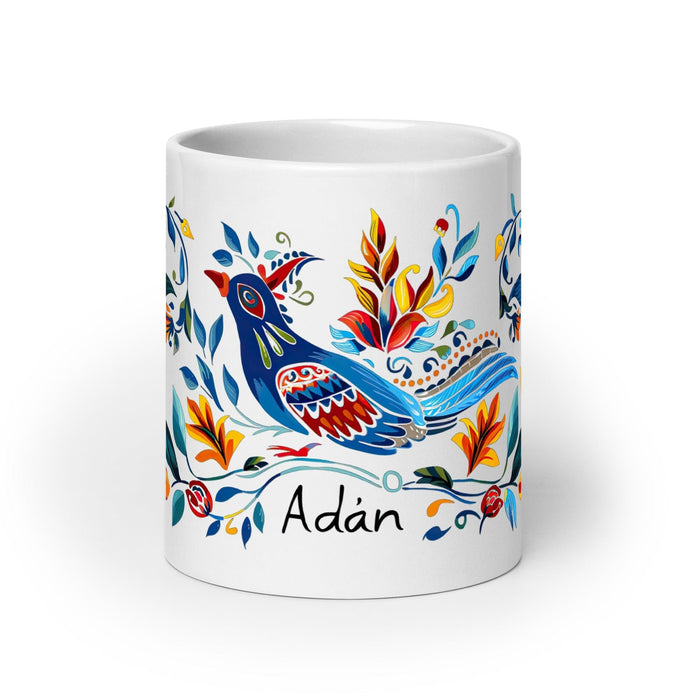 Adán Exclusive Name Art Piece Home Office Work Coffee Mug Mexican Spanish Pride Gift Cup One-Of-A-Kind Calligraphy White Glossy Mug | A14 Mexicada