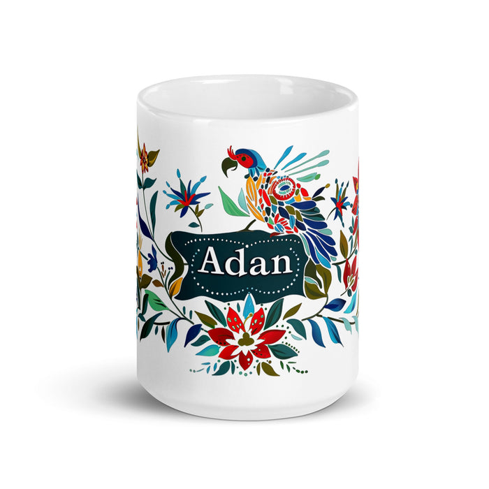 Adán Exclusive Name Art Piece Home Office Work Coffee Mug Mexican Spanish Pride Gift Cup One - Of - A - Kind Calligraphy White Glossy Mug | A15 - Mexicada