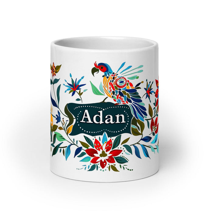 Adán Exclusive Name Art Piece Home Office Work Coffee Mug Mexican Spanish Pride Gift Cup One-Of-A-Kind Calligraphy White Glossy Mug | A15 Mexicada