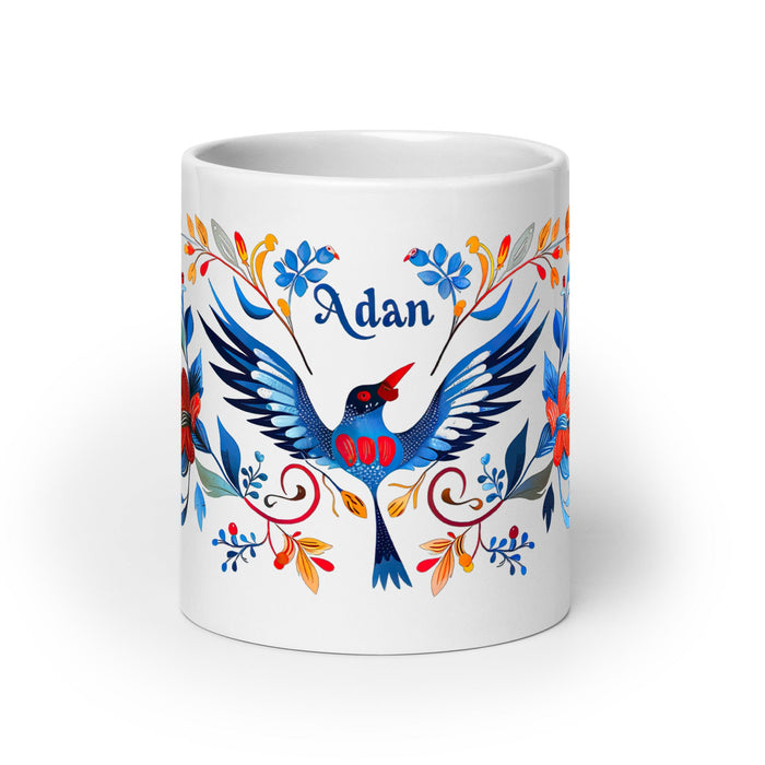 Adán Exclusive Name Art Piece Home Office Work Coffee Mug Mexican Spanish Pride Gift Cup One - Of - A - Kind Calligraphy White Glossy Mug | A16 - Mexicada