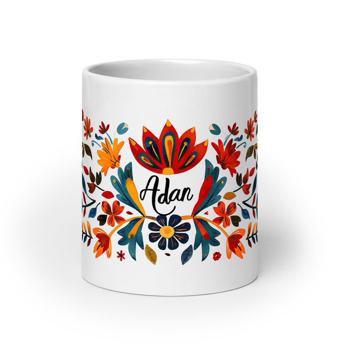 Adán Exclusive Name Art Piece Home Office Work Coffee Mug Mexican Spanish Pride Gift Cup One - Of - A - Kind Calligraphy White Glossy Mug | A18 - Mexicada