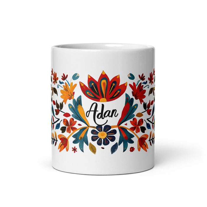 Adán Exclusive Name Art Piece Home Office Work Coffee Mug Mexican Spanish Pride Gift Cup One - Of - A - Kind Calligraphy White Glossy Mug | A18 - Mexicada