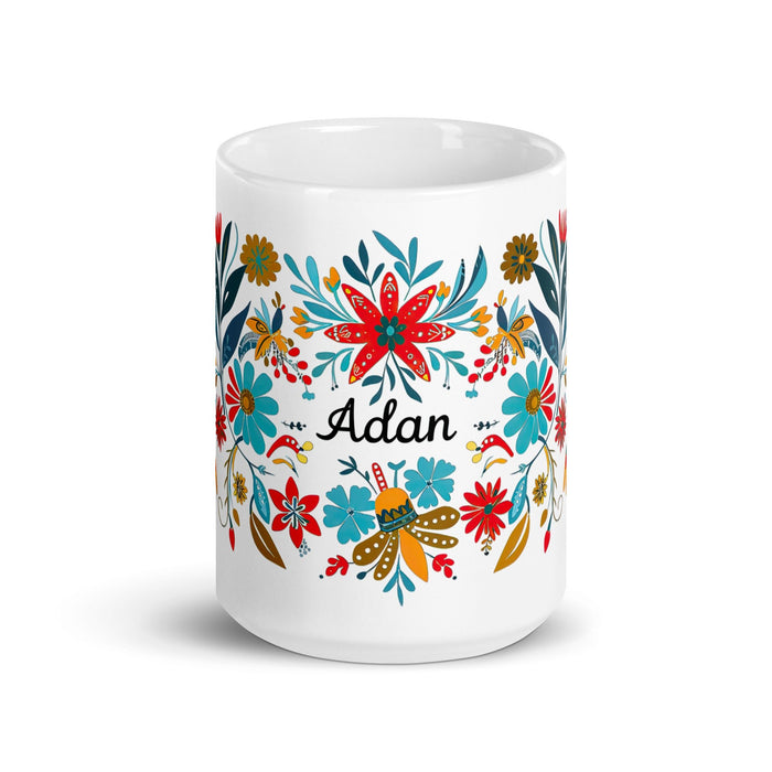 Adán Exclusive Name Art Piece Home Office Work Coffee Mug Mexican Spanish Pride Gift Cup One - Of - A - Kind Calligraphy White Glossy Mug | A19 - Mexicada