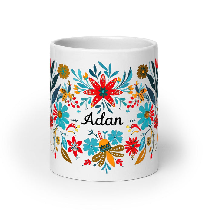 Adán Exclusive Name Art Piece Home Office Work Coffee Mug Mexican Spanish Pride Gift Cup One-Of-A-Kind Calligraphy White Glossy Mug | A19 Mexicada