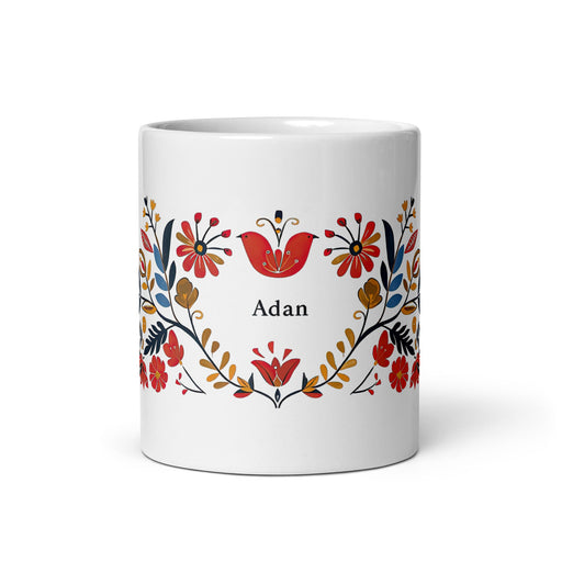 Adán Exclusive Name Art Piece Home Office Work Coffee Mug Mexican Spanish Pride Gift Cup One - Of - A - Kind Calligraphy White Glossy Mug | A2 - Mexicada