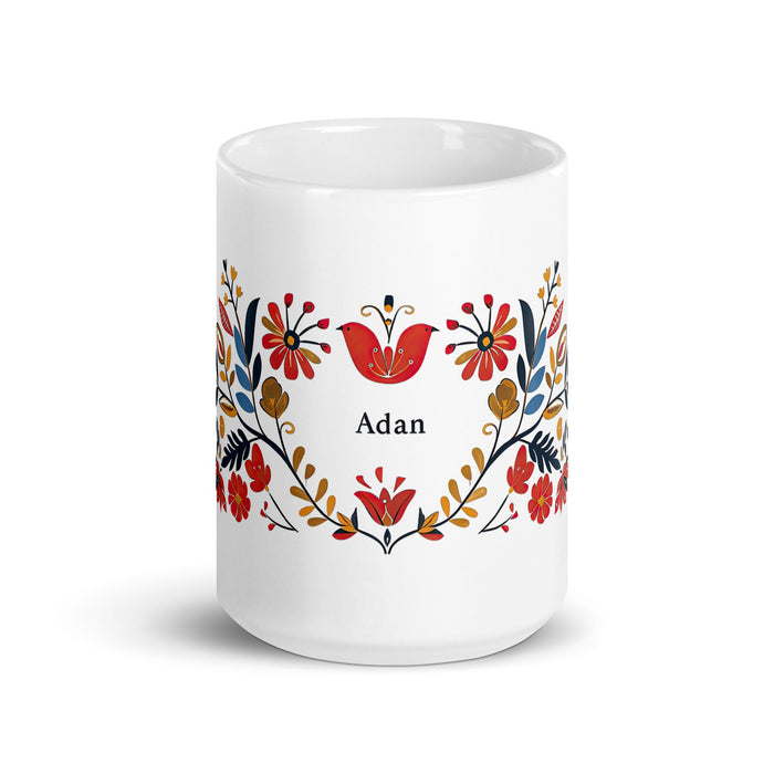 Adán Exclusive Name Art Piece Home Office Work Coffee Mug Mexican Spanish Pride Gift Cup One - Of - A - Kind Calligraphy White Glossy Mug | A2 - Mexicada