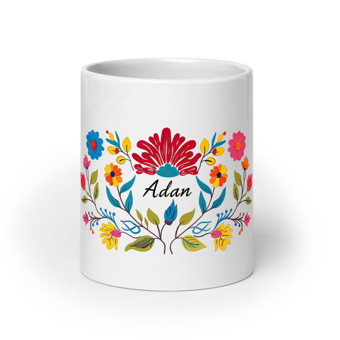 Adán Exclusive Name Art Piece Home Office Work Coffee Mug Mexican Spanish Pride Gift Cup One - Of - A - Kind Calligraphy White Glossy Mug | A20 - Mexicada