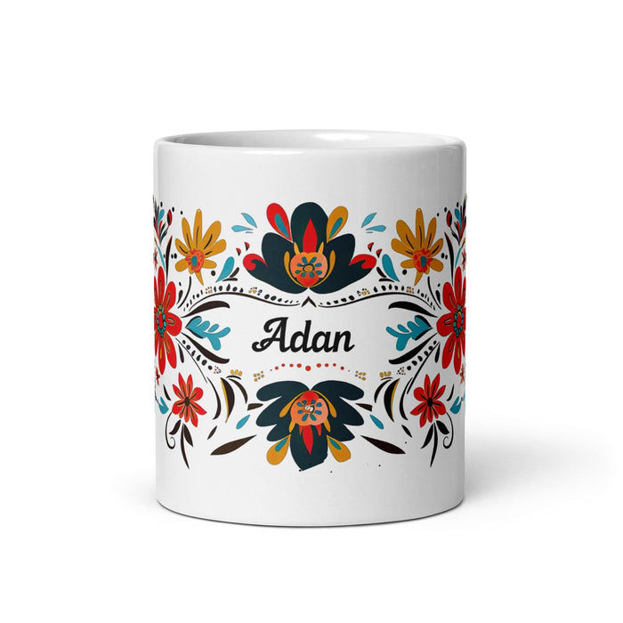 Adán Exclusive Name Art Piece Home Office Work Coffee Mug Mexican Spanish Pride Gift Cup One-Of-A-Kind Calligraphy White Glossy Mug | A4 Mexicada