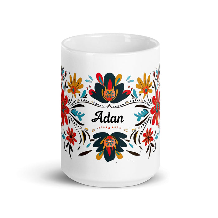 Adán Exclusive Name Art Piece Home Office Work Coffee Mug Mexican Spanish Pride Gift Cup One-Of-A-Kind Calligraphy White Glossy Mug | A4 Mexicada