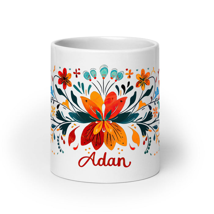 Adán Exclusive Name Art Piece Home Office Work Coffee Mug Mexican Spanish Pride Gift Cup One - Of - A - Kind Calligraphy White Glossy Mug | A8 - Mexicada