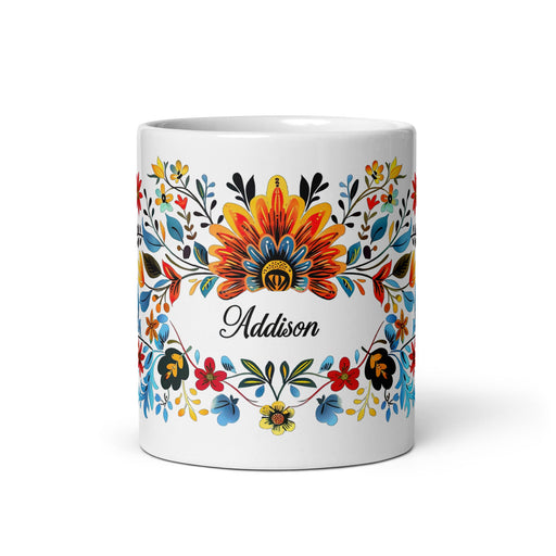 Addison Exclusive Name Art Piece Home Office Work Coffee Mug Mexican Spanish Pride Gift Cup One - Of - A - Kind Calligraphy White Glossy Mug | A1 - Mexicada