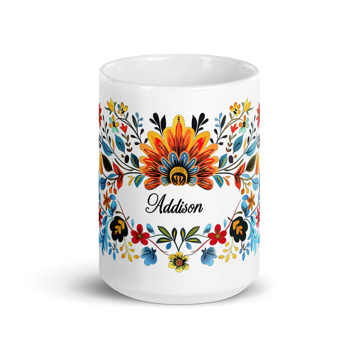 Addison Exclusive Name Art Piece Home Office Work Coffee Mug Mexican Spanish Pride Gift Cup One - Of - A - Kind Calligraphy White Glossy Mug | A1 - Mexicada