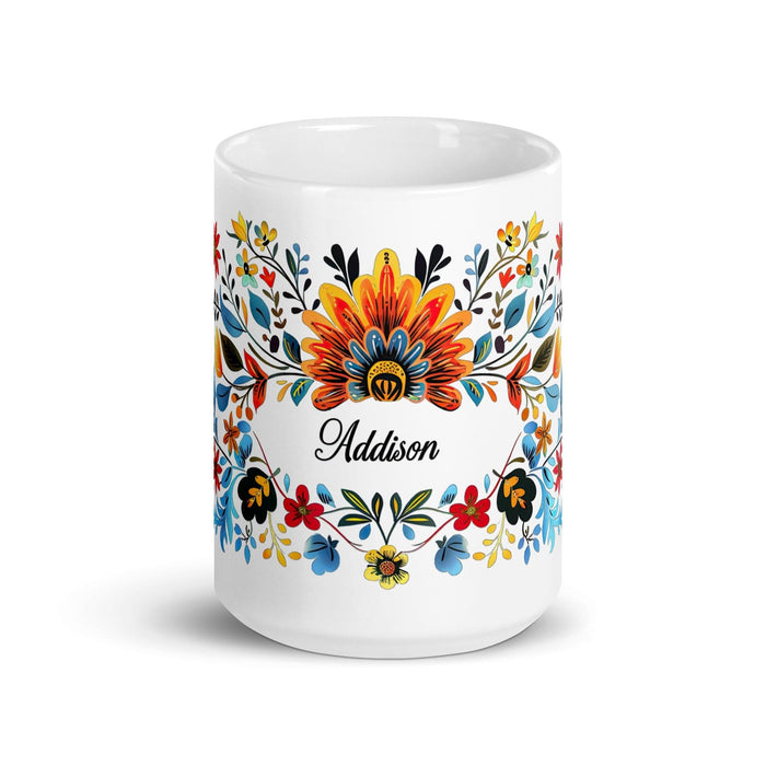 Addison Exclusive Name Art Piece Home Office Work Coffee Mug Mexican Spanish Pride Gift Cup One-Of-A-Kind Calligraphy White Glossy Mug | A1 Mexicada