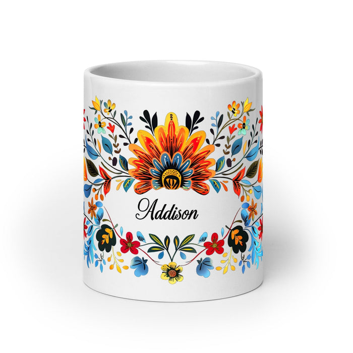 Addison Exclusive Name Art Piece Home Office Work Coffee Mug Mexican Spanish Pride Gift Cup One-Of-A-Kind Calligraphy White Glossy Mug | A1 Mexicada