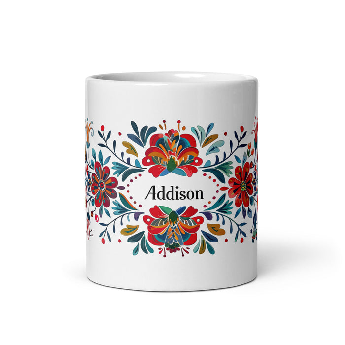 Addison Exclusive Name Art Piece Home Office Work Coffee Mug Mexican Spanish Pride Gift Cup One - Of - A - Kind Calligraphy White Glossy Mug | A10 - Mexicada